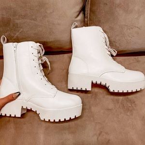 White Platform Lace Up Boots